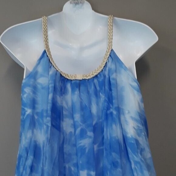 Kaktus Womens BOHO Tunic Top Small Blue Tie Dye Sleeveless Pleated Beach - Picture 4 of 7